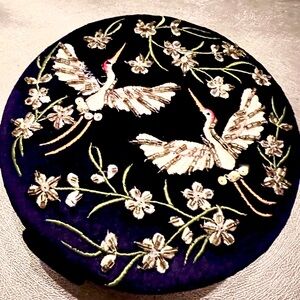 NWT World Traveler Embroidered Velvet Crane Blue Jewelry Box.